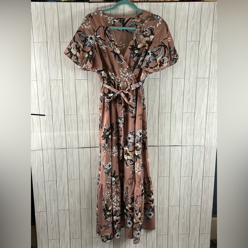 Shein Floral Wrap V-Neck Flare Dress - Picture 1 of 4